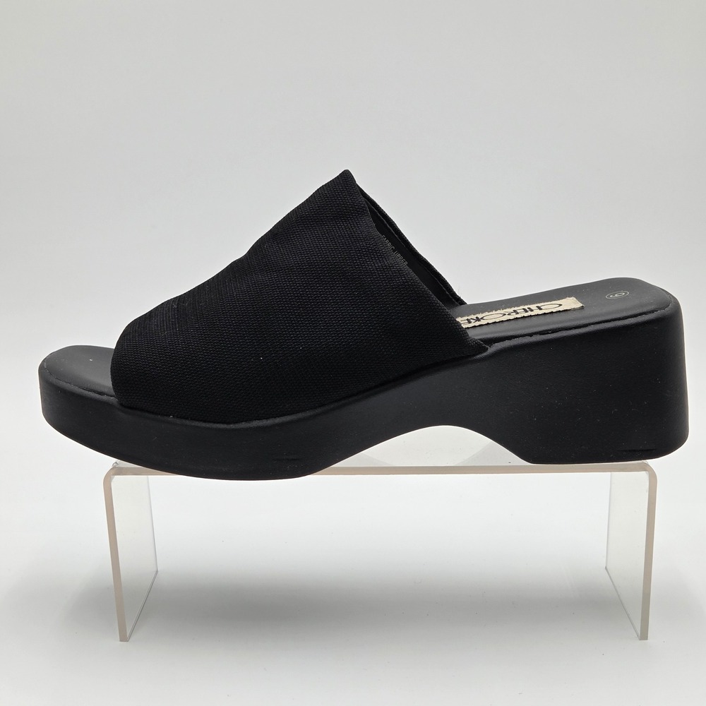 Vintage Y2K Cherokee Women 9 Platform Slinky Slide Sandals Black EUC 90s